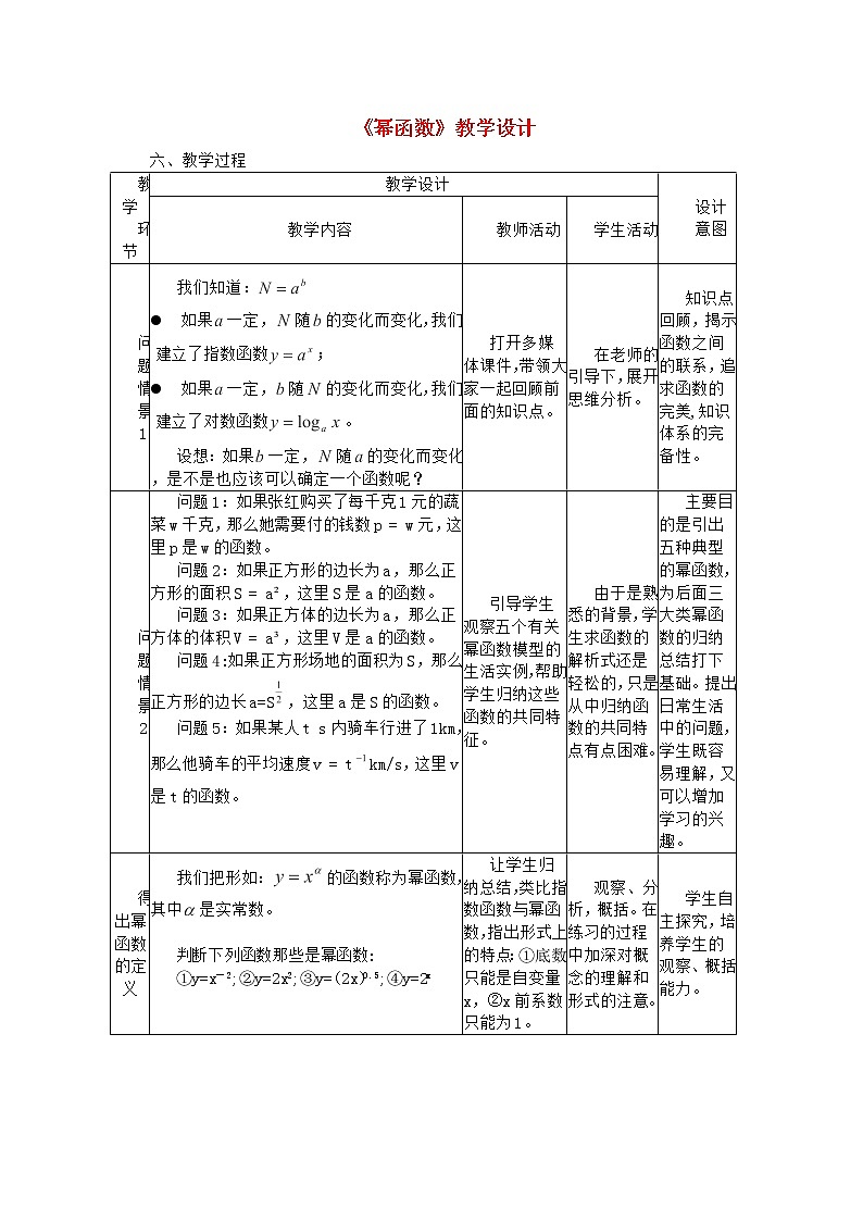 2012年高中数学最新资料 3.3 幂函数1 新人教B版必修1教案第1页