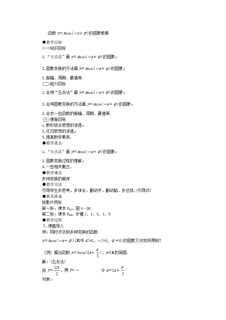 高中数学人教必修4：1．5　函数y=Asin（ωx+ψ）　教案301