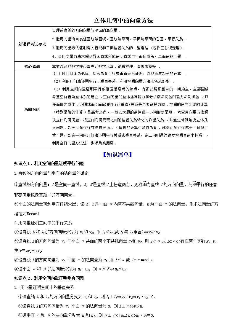 精品高中数学一轮专题-立体几何中的向量方法 （讲）（带答案）学案第1页
