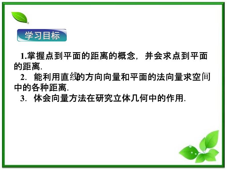 2012高二数学：3.8《点到平面的距离》课件（湘教版选修2-1）第3页