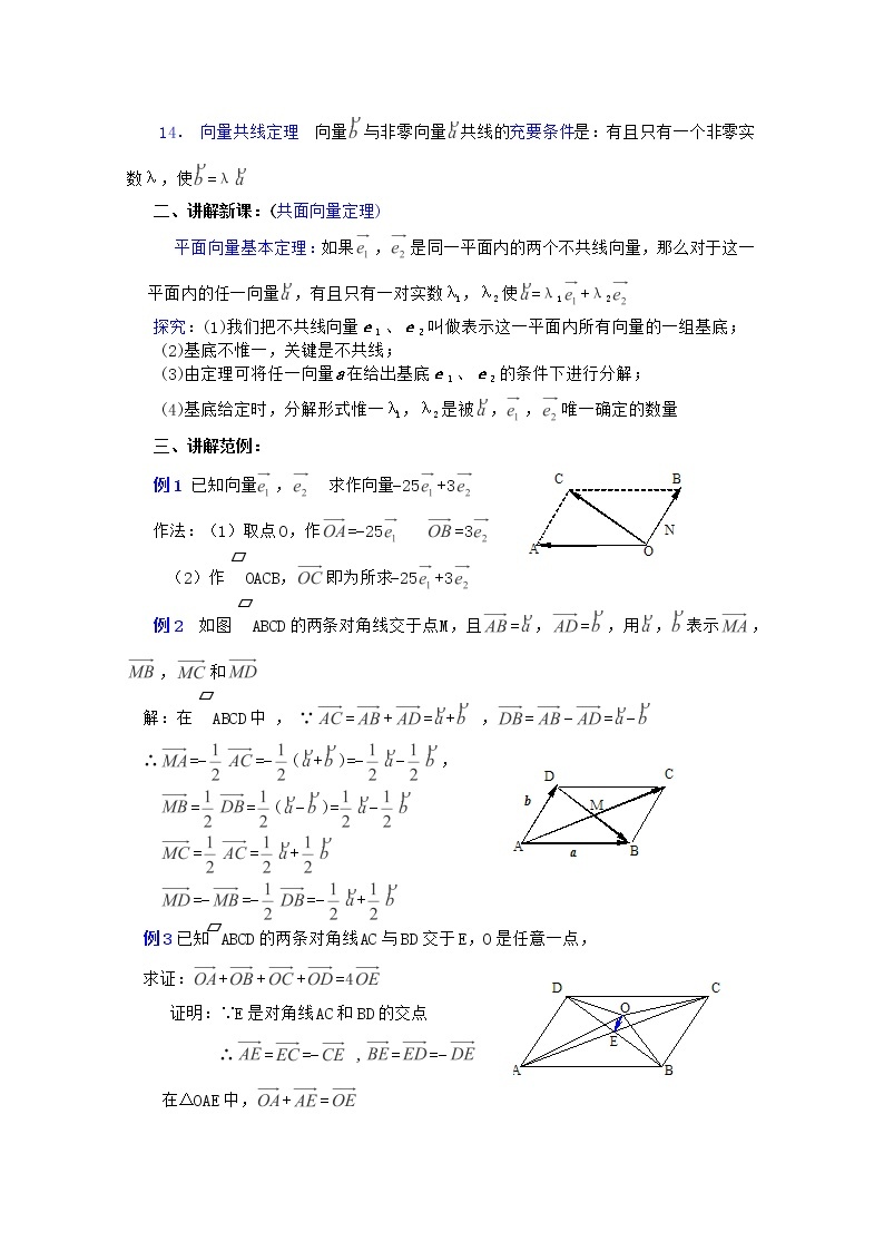 2012年高中重点中学数学教案 第5课时《实数与向量的积》（2） 湘教版必修202