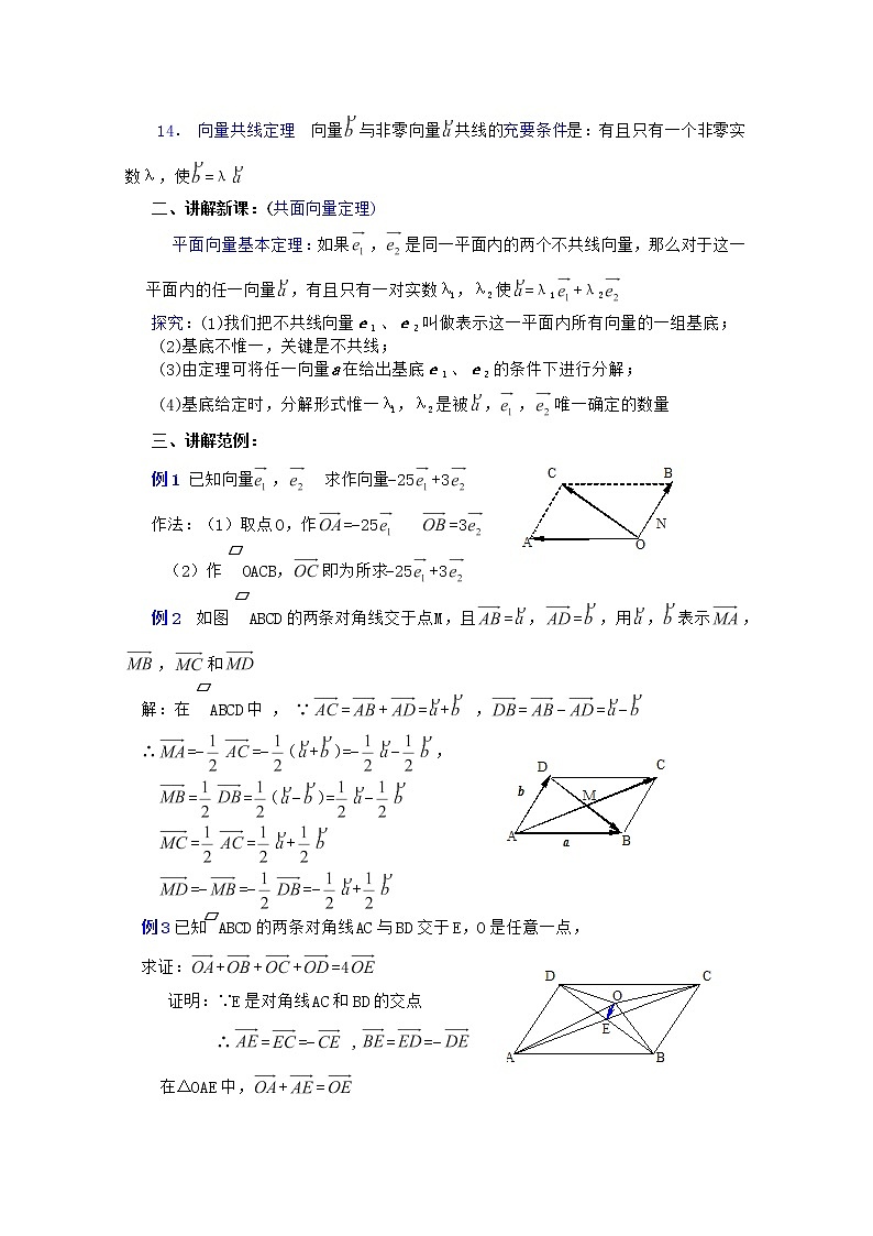 2012年高中重点中学数学教案 第5课时《实数与向量的积》（2） 湘教版必修202
