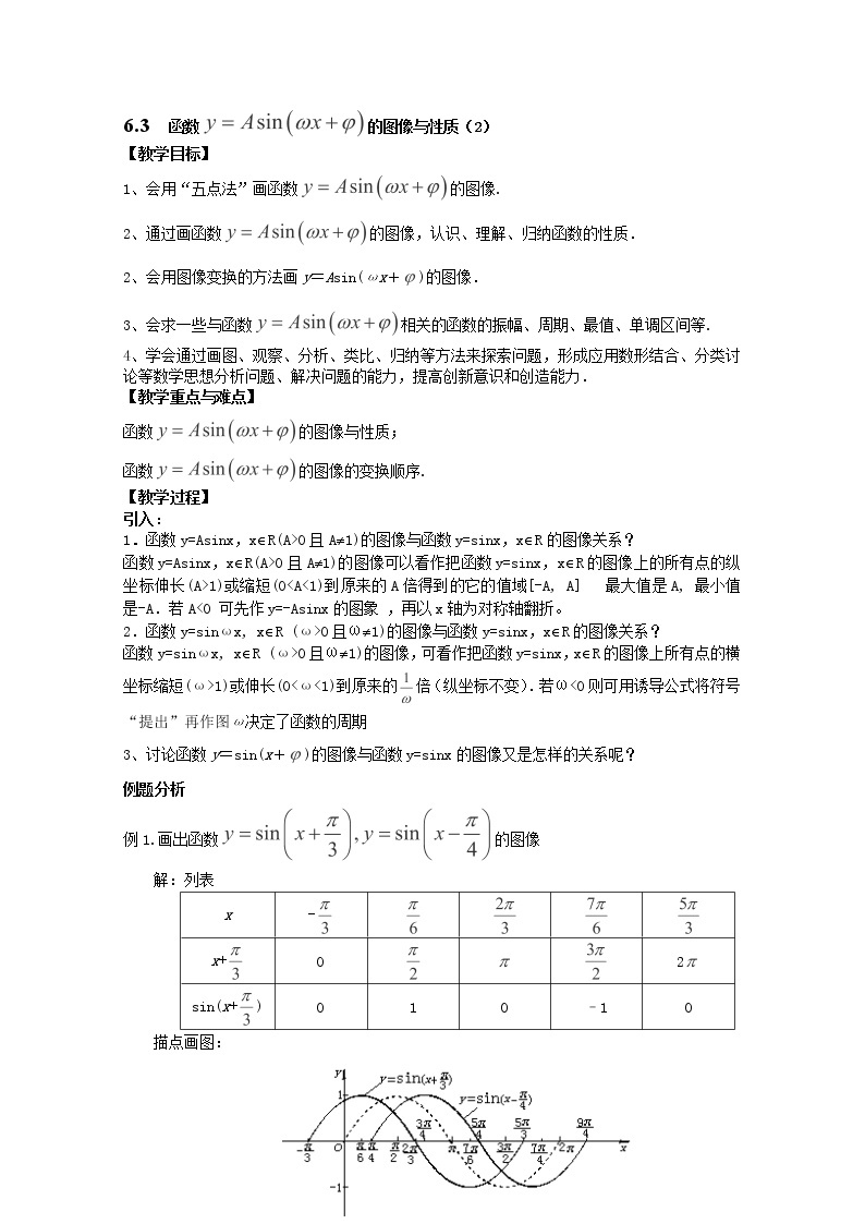 上海市上海理工大学附属中学高一数学6.3《函数的图像与性质》教案（2）（沪教版高一下学期）学案01