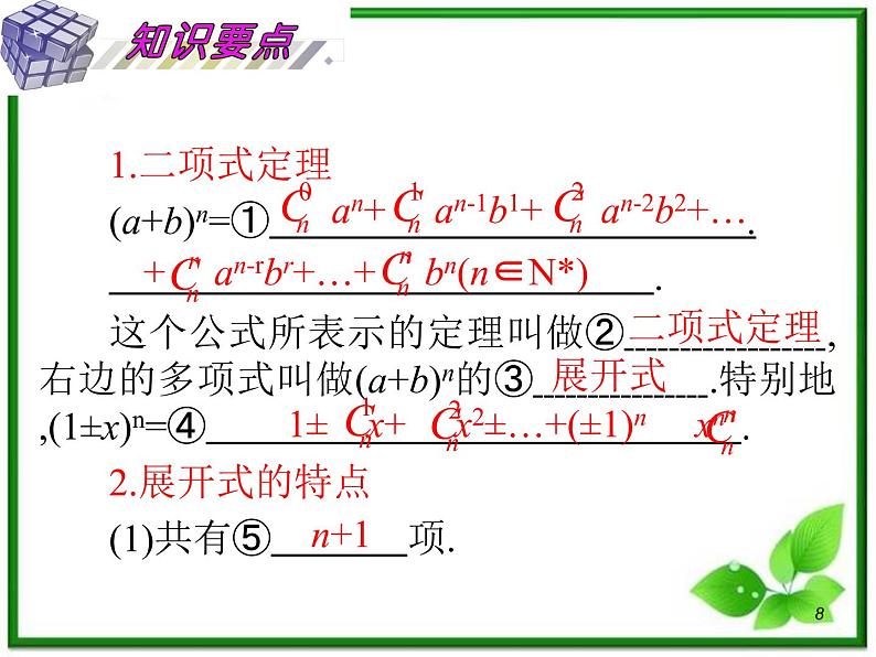 2012届高考数学（理科）一轮复习课件（人教版）第11单元第67讲 二项式定理08