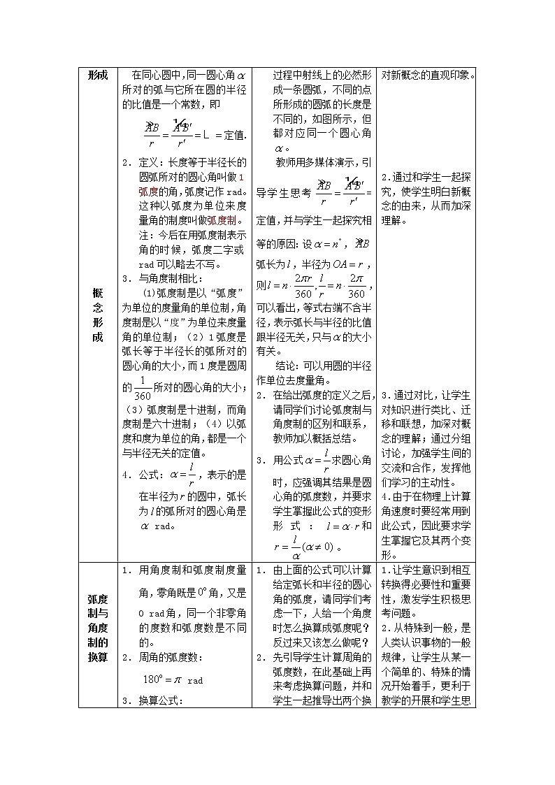2012高二数学教案 1.1.2《弧度制和弧度制与角度制的换算》1（新人教A版必修4）第2页