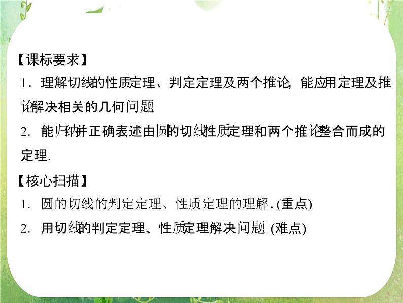 2013-2014学年高中数学人教A版选修4-1配套课件：2.3 圆的切线的性质及判定定理第2页