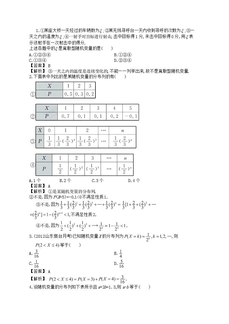 高中数学一轮复习随堂训练 第6讲 《离散型随机变量及其分布列》人教版选修2-302