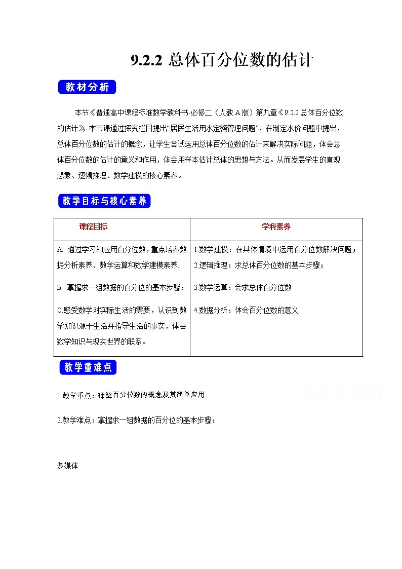 2021年高中数学新人教A版必修第二册 9.2用样本估计总体 教案(3)第1页