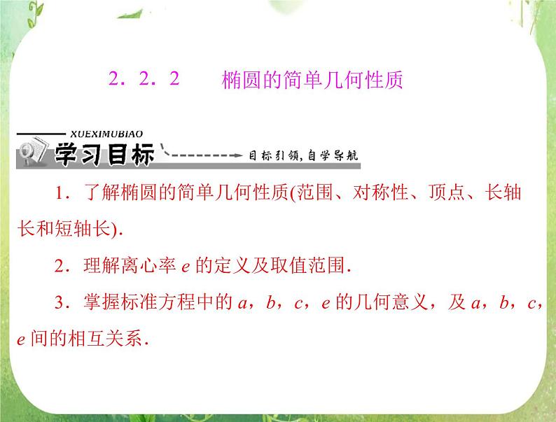 2012高二数学例题剖析课件二章 2.2.2 《椭圆的简单几何性质》（人教A版选修2-1）第1页