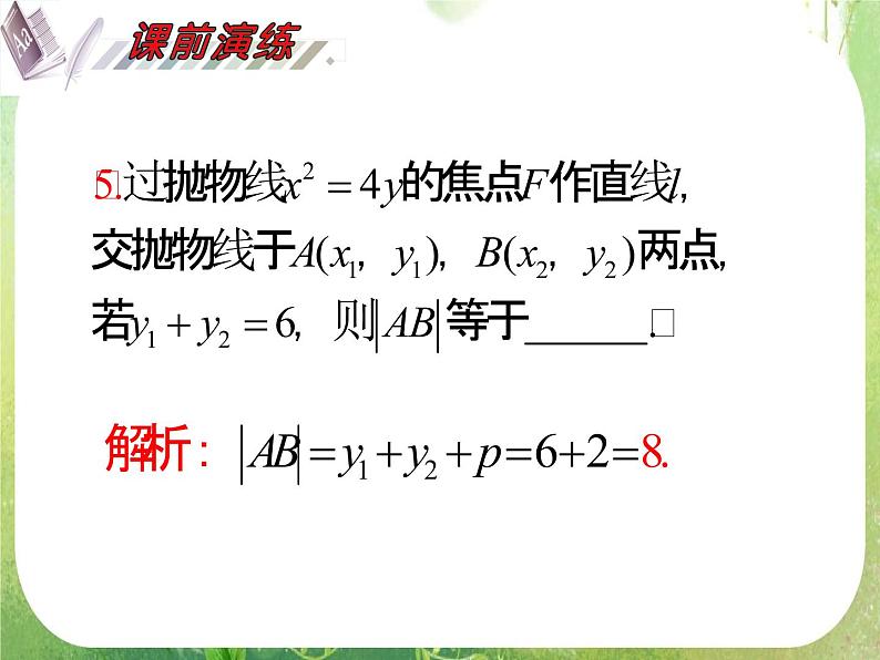 2012届高考数学（理科）一轮复习课件（人教版）第10单元第61讲 抛物线第7页