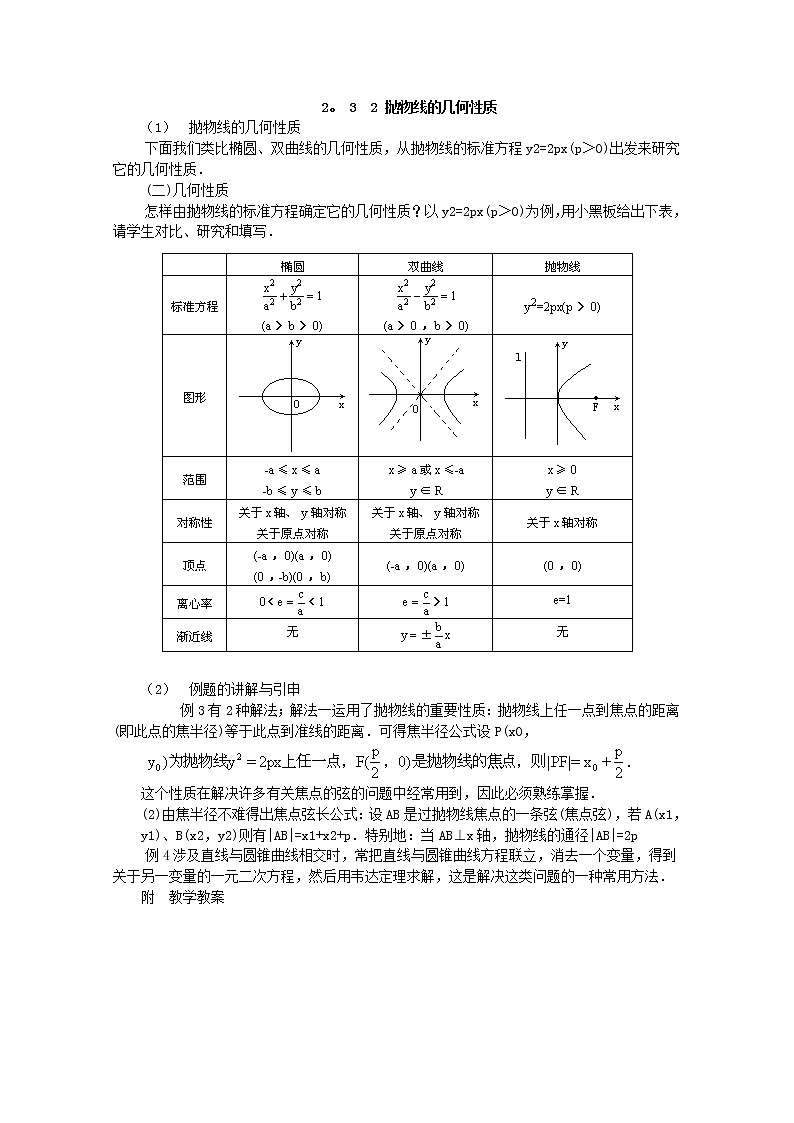数学：2.4《抛物线》教案一（新人教A版选修2-1）01