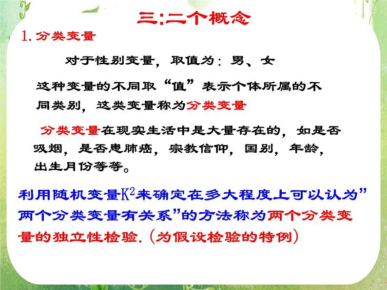 吉林省长岭县第四中学高二数学：《独立性检验的基本思想及其初步应用》课件05