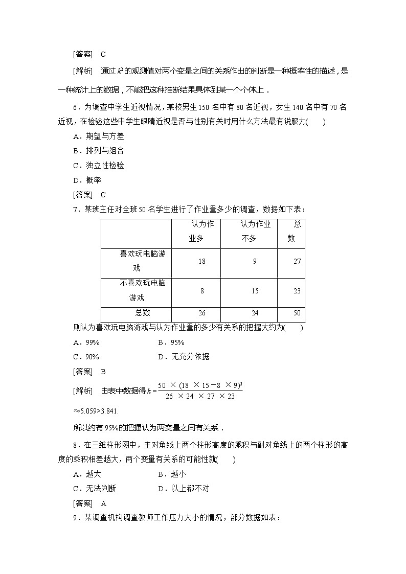 高二新人教A版数学选修1-2同步练习1-2独立性检验的基本思想及其初步应用 Word版含答案03