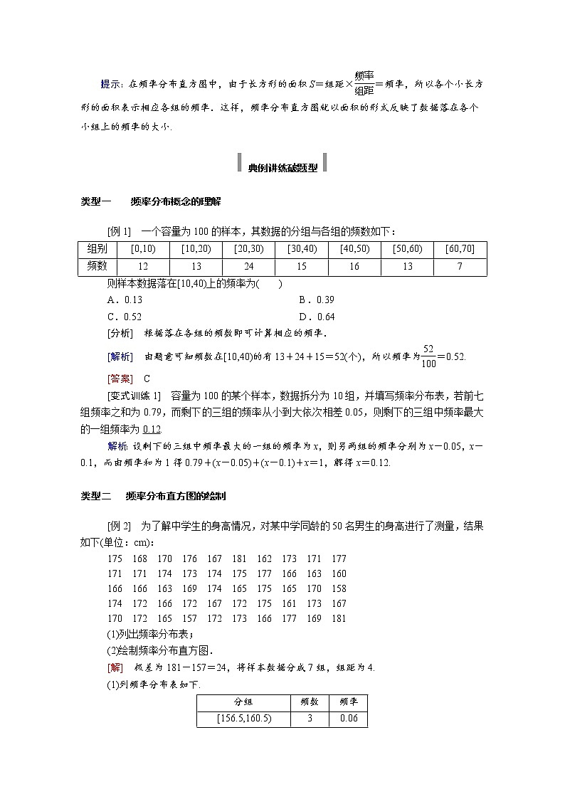 2021年高中数学新人教A版必修第二册 第九章统计 9.2用样本估计总体 9.2.1总体取值规律的估计 学案02