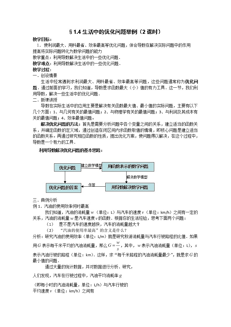高二新课程数学《1.4生活中的优化问题举例》教案（新人教A版）选修2-201