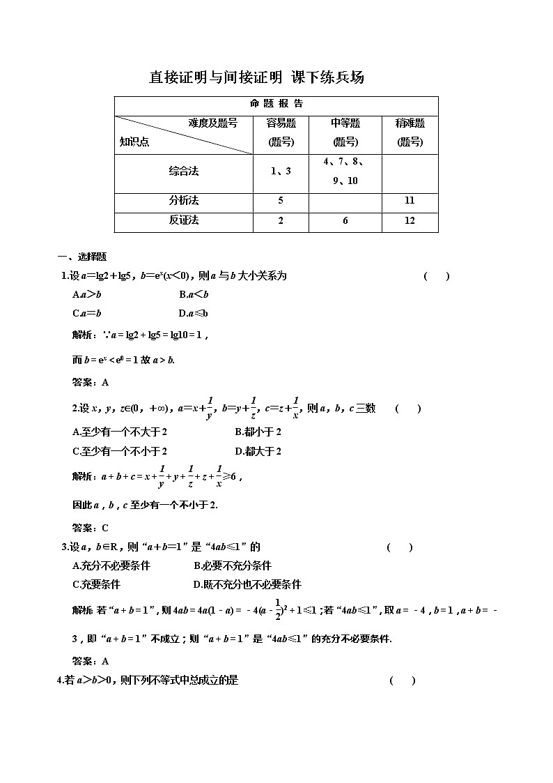 《直接证明与间接证明》同步练习5（人教A版选修2-2）01
