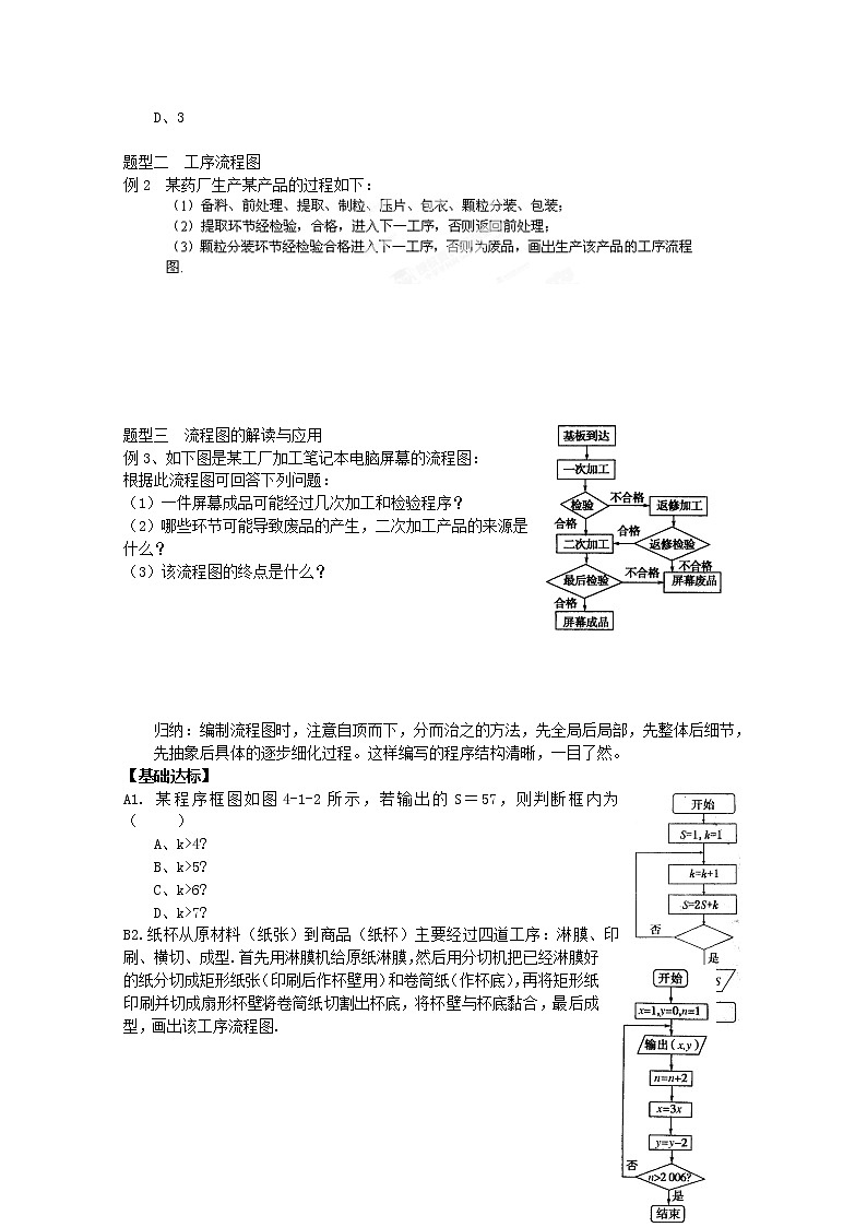 湖北省洪湖市贺龙高级中学高中数学《流程图》导学案 新人教A版选修1-202