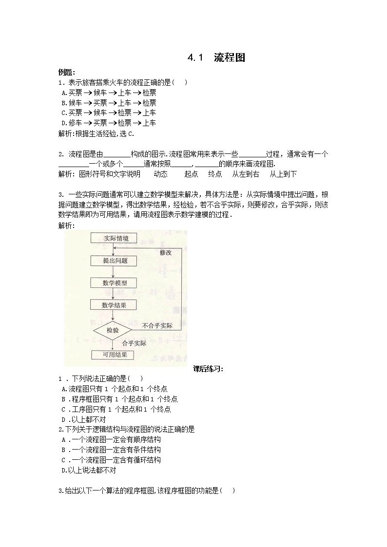 数学：4.1《流程图》同步练习（新人教A版选修1-2）第1页