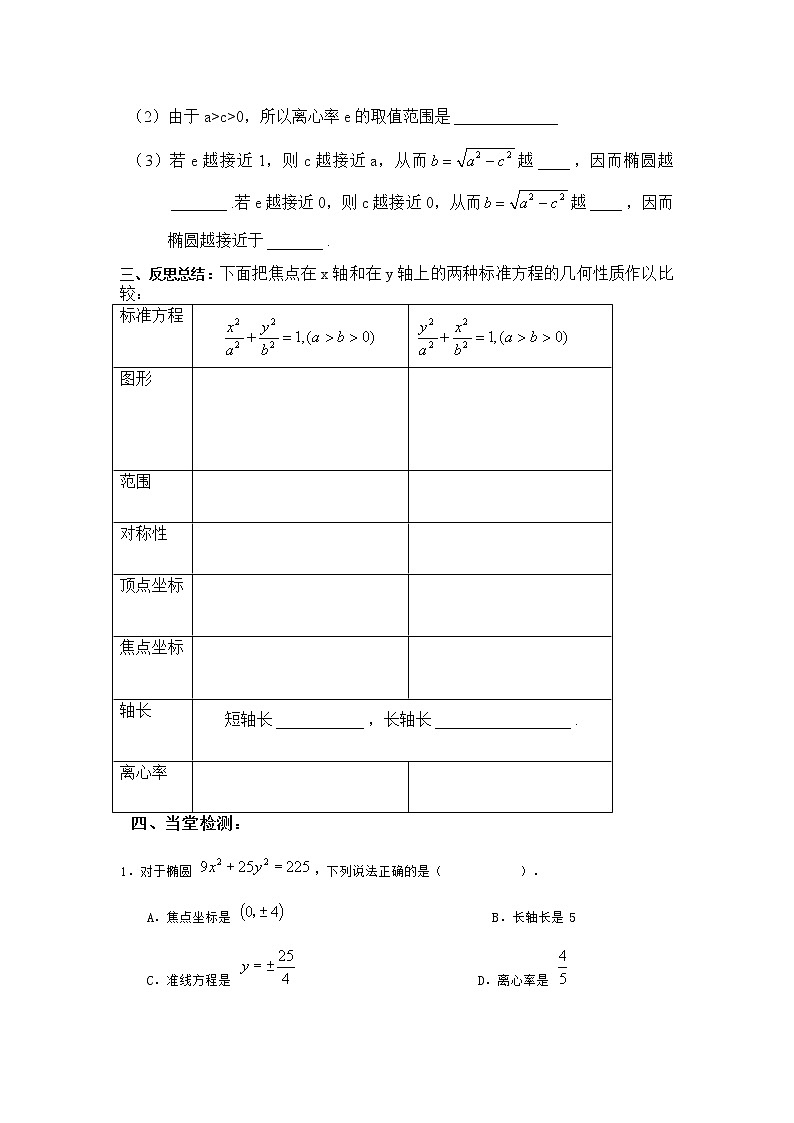 山东省临清市高中数学全套教学案数学选修2-1：2.2.2椭圆的简单几何性质03