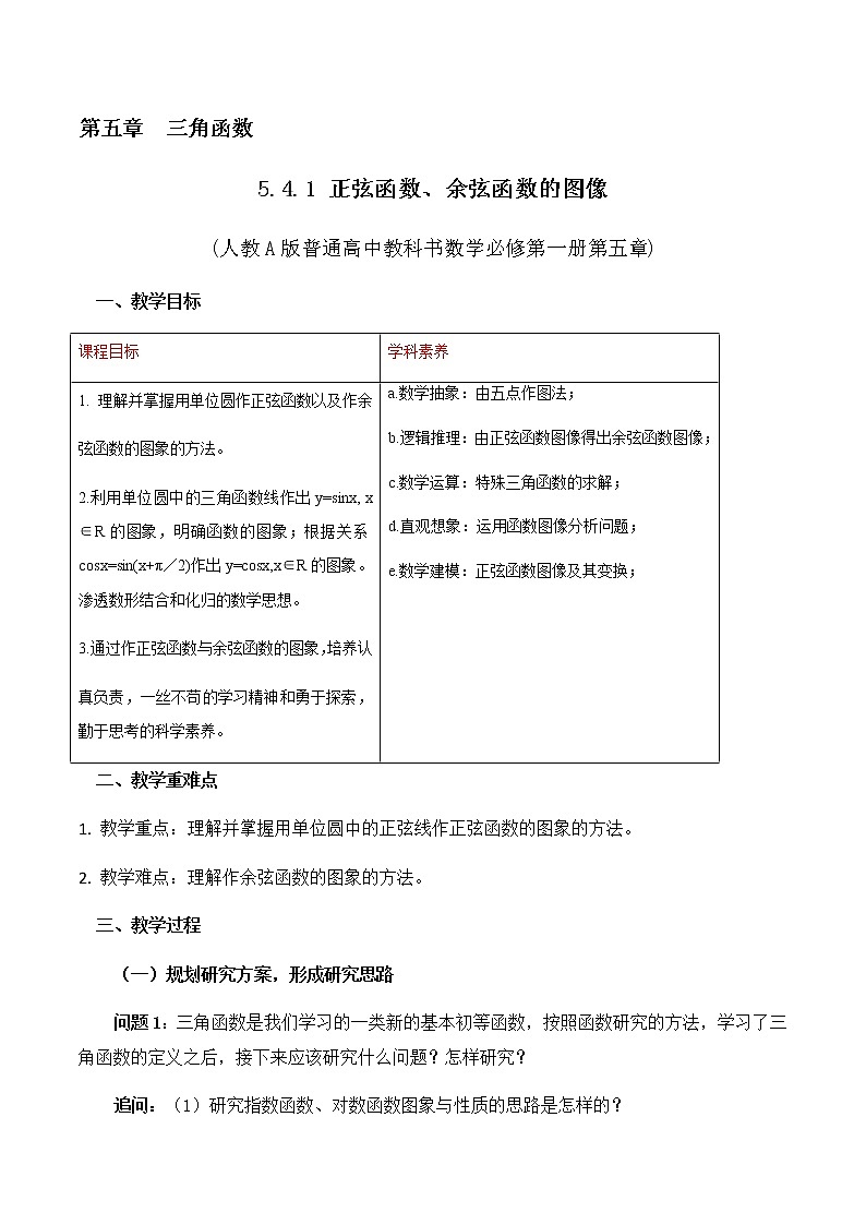 5.4.1正弦函数、余弦函数的图象教学设计01
