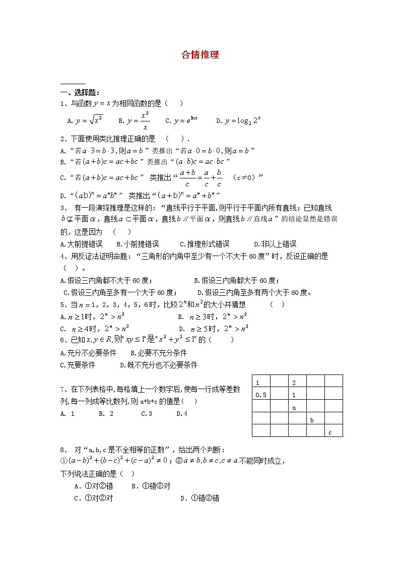 高中数学《合情推理》同步练习1 新人教B版选修1-2第1页