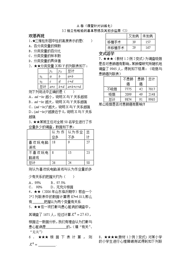 《独立性检验的基本思想及其应用》同步练习2第1页