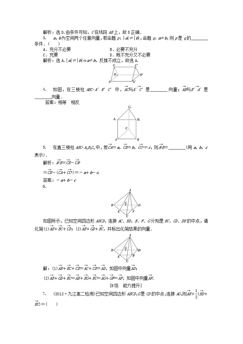 2013年高二数学 能力特训3.1.1新人教B版选修2-1练习题02