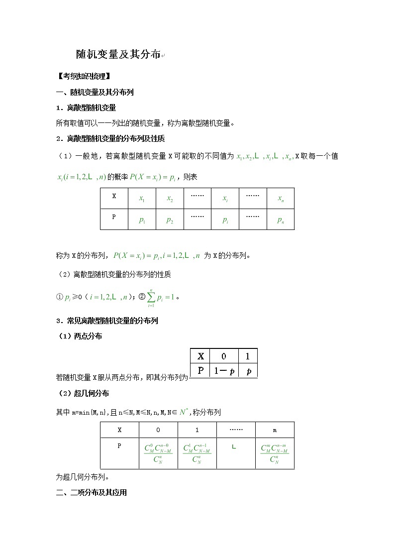 河北省张家口一中高二数学选修2-3 章综合《随机变量及其分布》学案（新人教A版）01