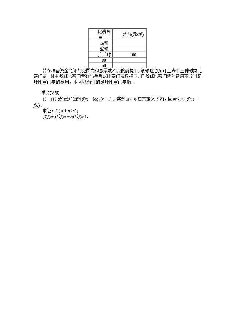 2013届高三数学复习随堂训练（文科）湖南专版 第34讲《不等关系与不等式》人教A版必修502