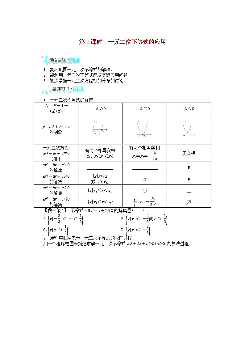 2013-2014学年高中数学 3.2《一元二次不等式及其解法》(第2课时)目标导学 新人教A版必修5练习题第1页