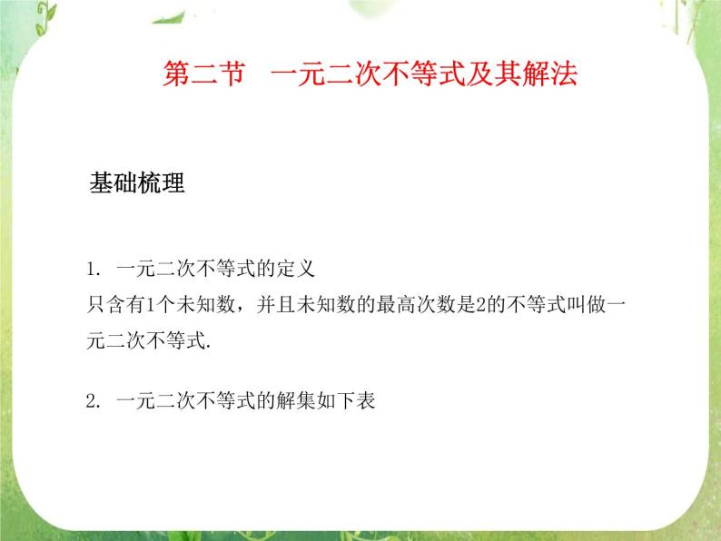 广西桂林市逸仙中学高二数学课件《一元二次不等式及其解法》新人教版必修5课01