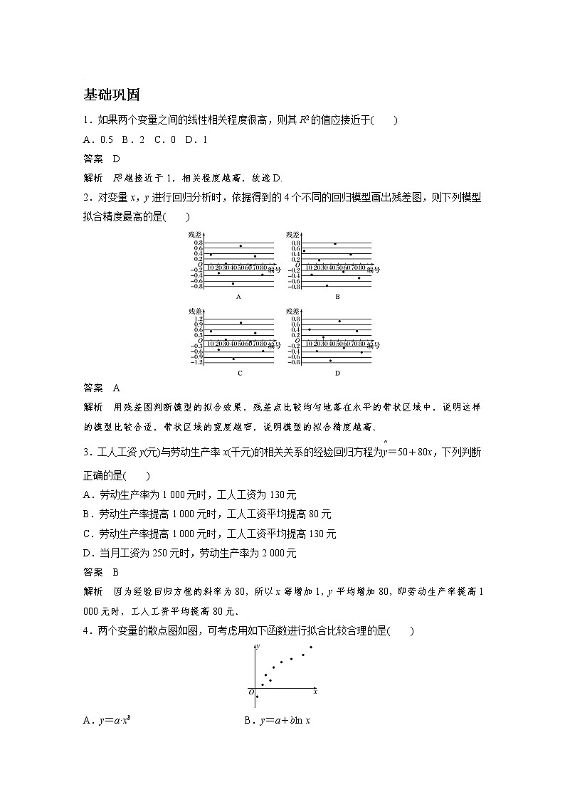 新课标人教A版选择性必修3-第八章 §8.2 一元线性回归模型及其应用习题01