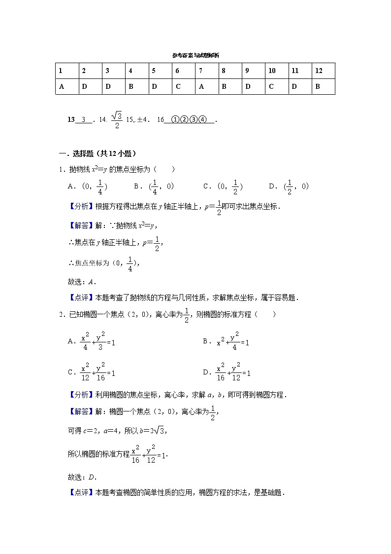 四川省巴中市南江中学高2023届2021—2022 学年度高二上期12月月考数学（文）试卷答案解析第1页