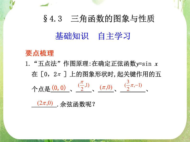 2012届高考数学一轮复习课件（理科）4.3  《三角函数的图象与性质》新人教版必修4第1页