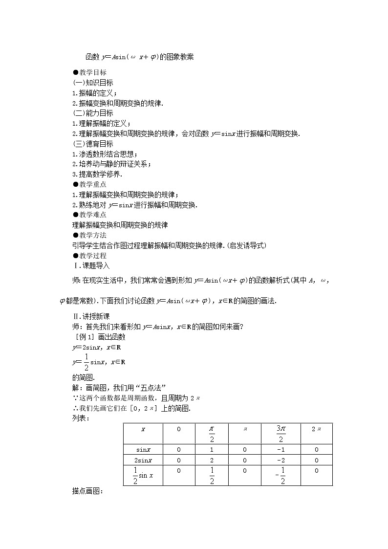高中数学人教必修4：1．5　函数y=Asin（ωx+ψ）　教案1第1页