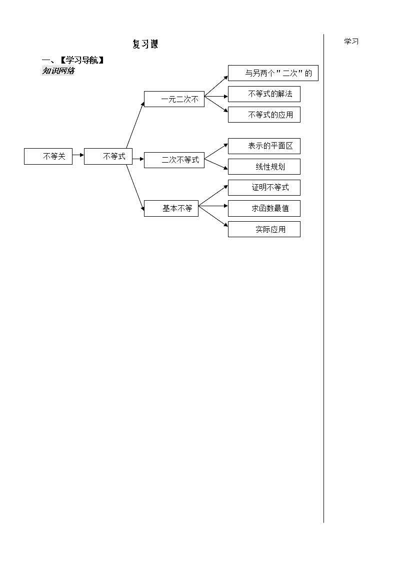 河南省安阳二中高二数学最新学案 第3章 第15课时 《不等式》复习课（学生版）（人教A版必修5）第1页