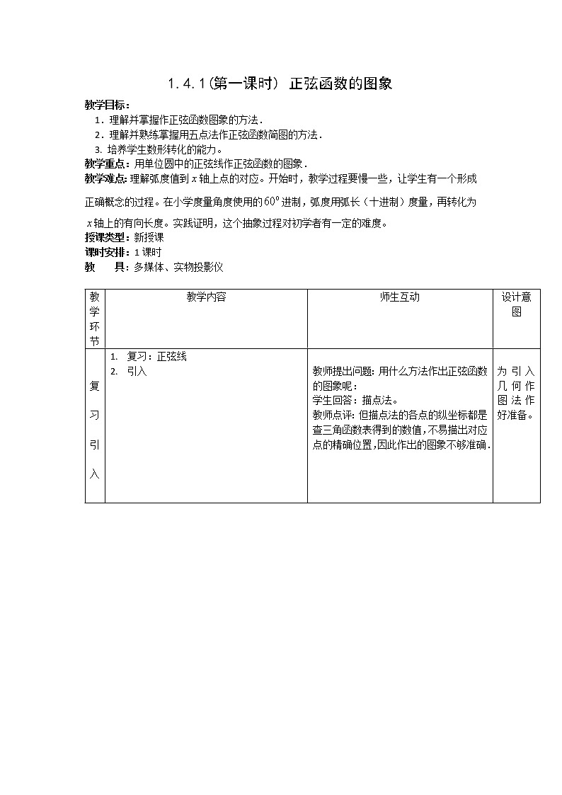 《三角函数的图象和性质》教案7（新人教A版必修4）第1页