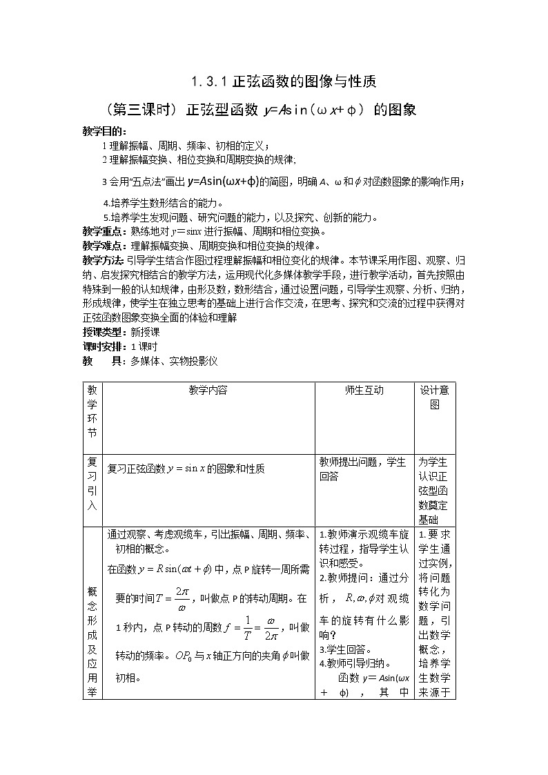 2012高二数学教案 1.3.1《正弦函数的图像与性质》 1（新人教A版必修4）01