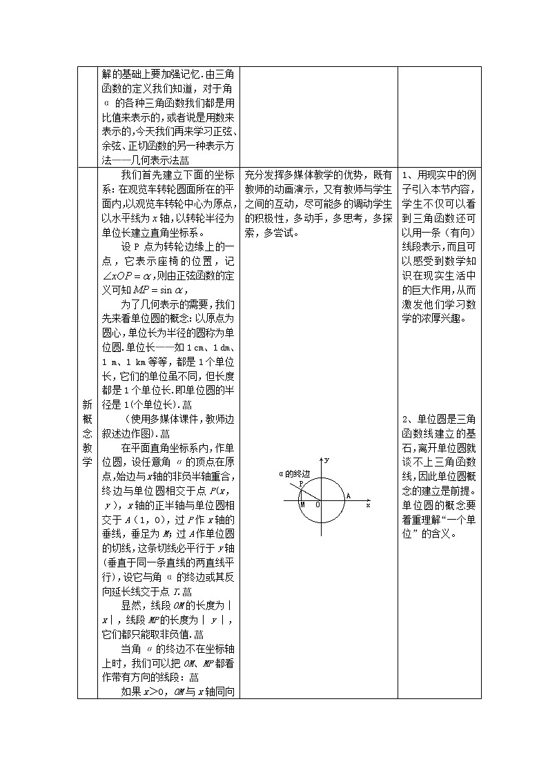 2012高二数学教案 1.2.2《单位圆与三角函数线》 （新人教A版必修4）第2页