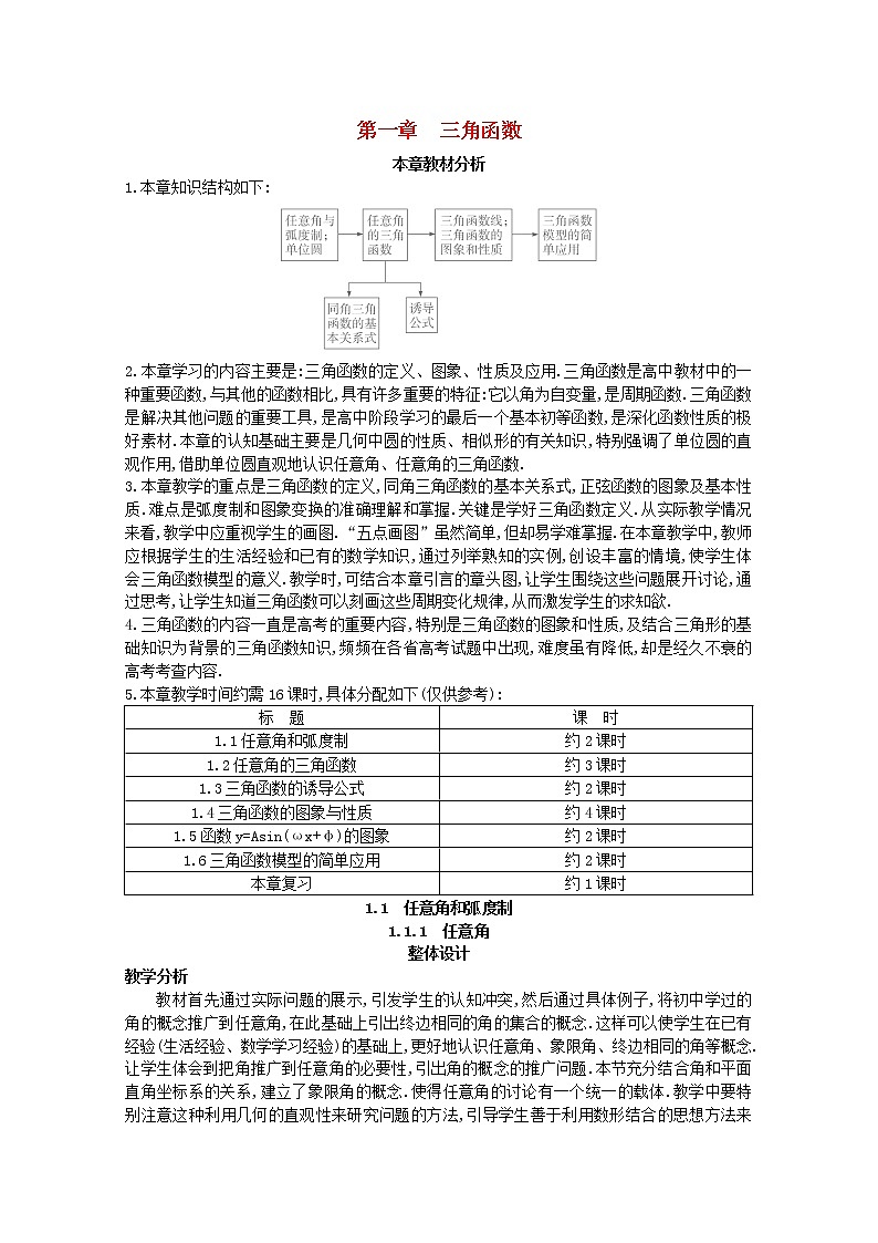 高中数学 1.1.1《任意角》示范教案 新人教A版必修4第1页