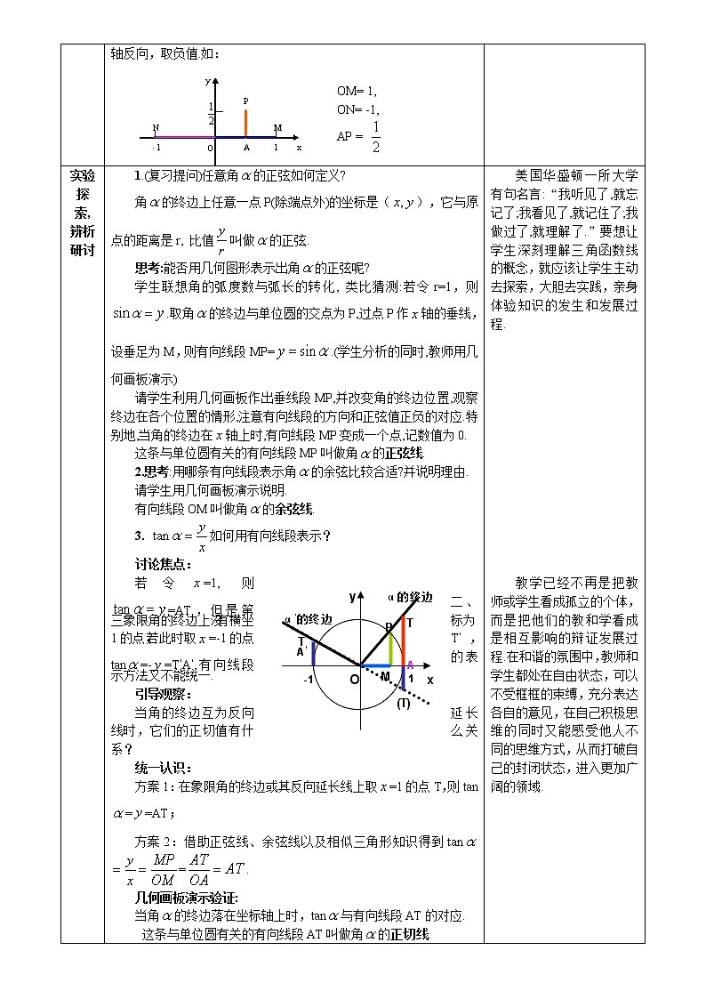 高中数学人教必修4：1．2　任意角的三角函数　教案502