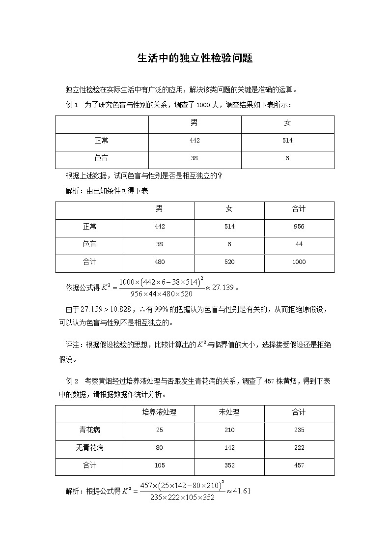 《独立性检验的基本思想及其初步应用》文字素材1（人教A版选修1-2）01