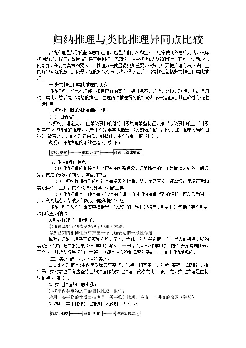 《归纳推理与类比推理异同点比较》文字素材4（人教A版选修1-2）第1页