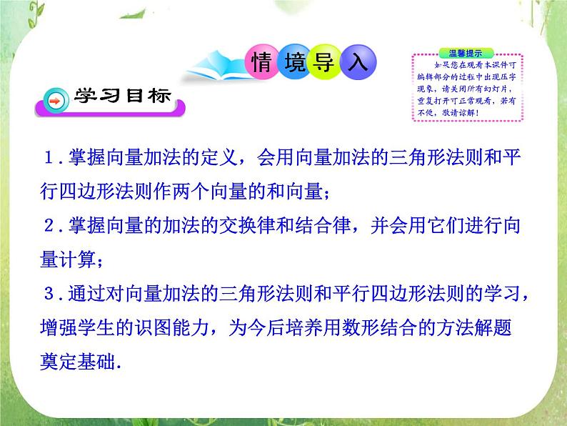 山东省冠县武训高中数学《2.2.1向量加法运算及其几何意义》课件 新人教A版必修402