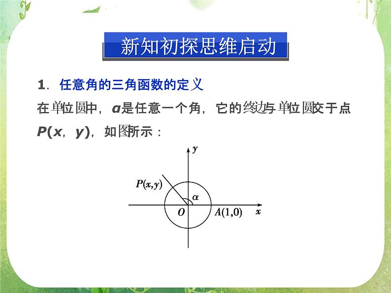 2013-2014学年高一数学必修4（人教A版）配套课件+章末专题整合：1.2.1《任意角的三角函数》课件第3页