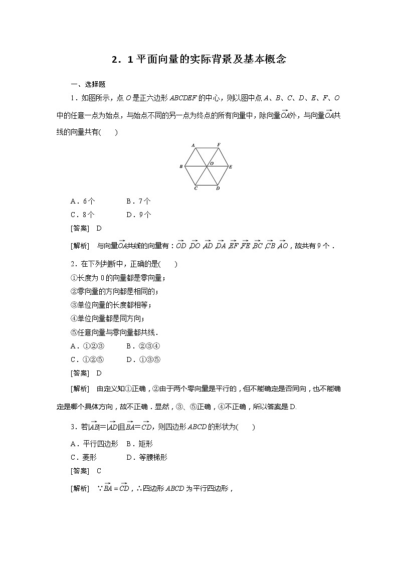 数学：2.1《平面向量的实际背景及其基本概念》同步练习（新人教A版必修）01