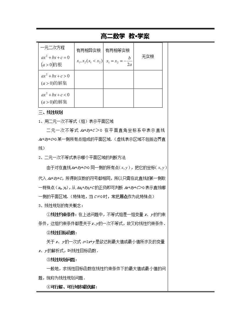 高二新课程数学第三章《不等式》单元复习（新人教A版）必修五 试卷02