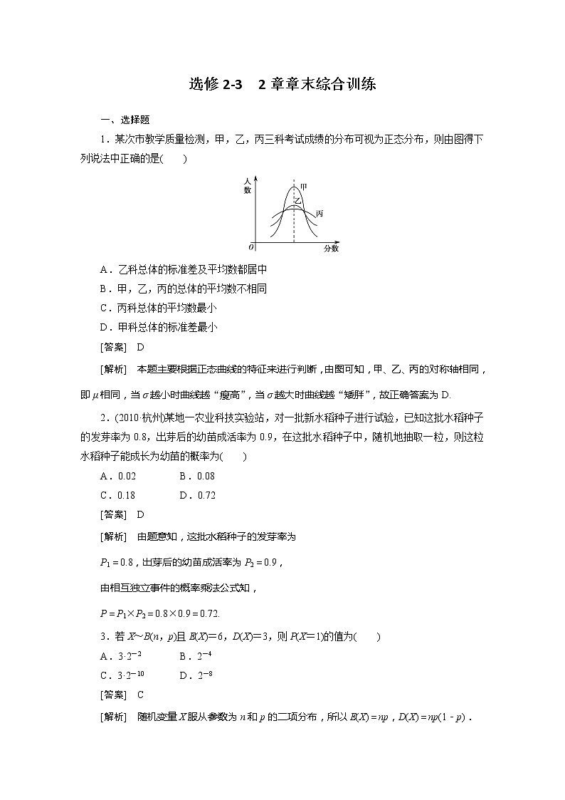 2012高二数学同步练习：第二章 随机变量及其分布综合训练（人教A版选修2-3）课件PPT第1页
