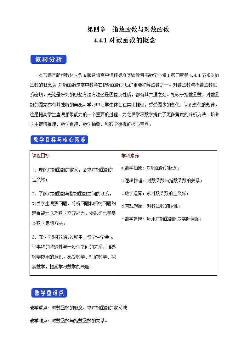 《4.4 对数函数》优质课教案教学设计第1页