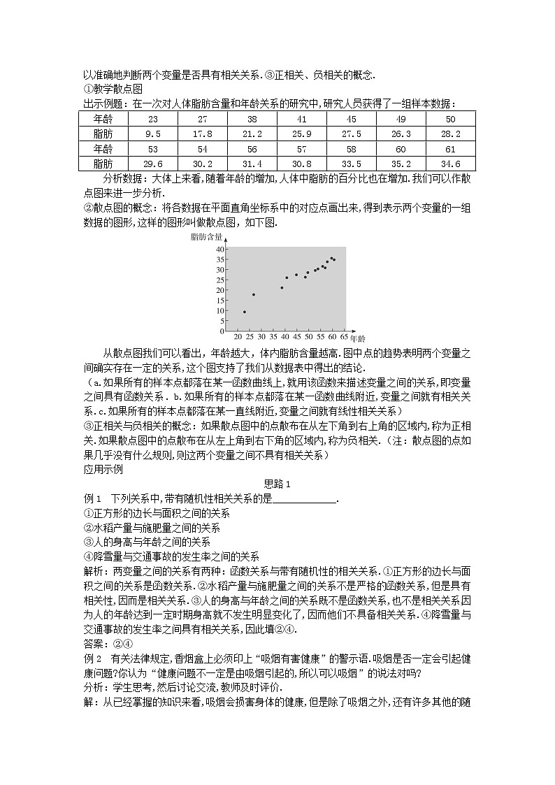 高中数学 2.3.2两个变量的线性相关教案1 新人教A版必修303